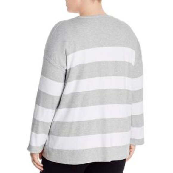 Eileen Fisher NWT Grey/White Stripe Round Neck Lagenlook BOX-TOP Sweater Size 1X - Picture 5 of 7